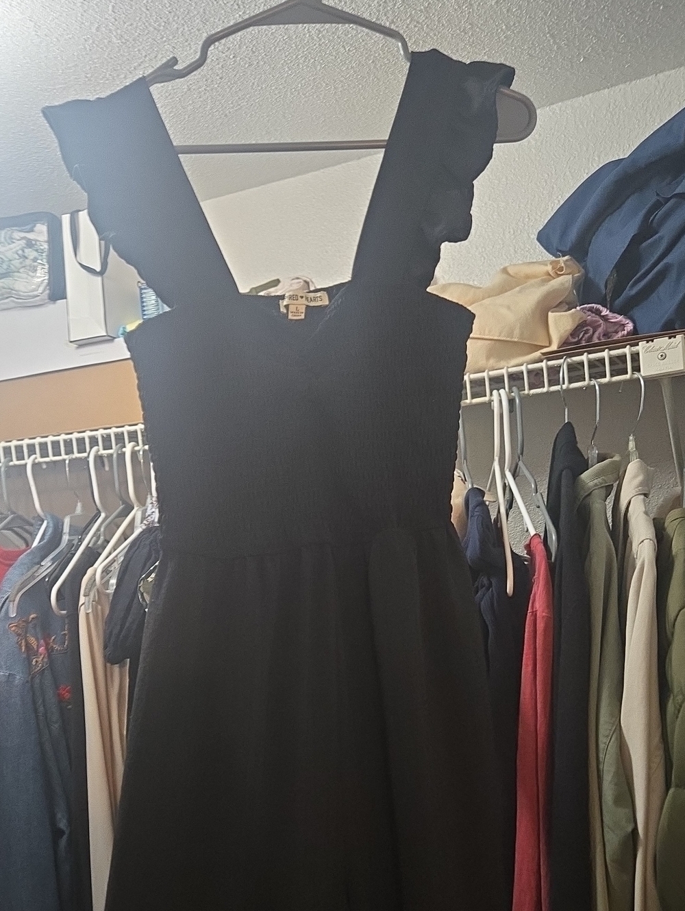 Inspired Hearts Black Ruffle Strap Mini Dress